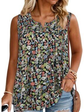 Plus Size Sleeveless Tank Top Flowy Button Down Blouse Summer